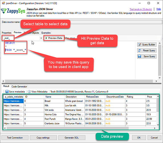 Preview JSON driver